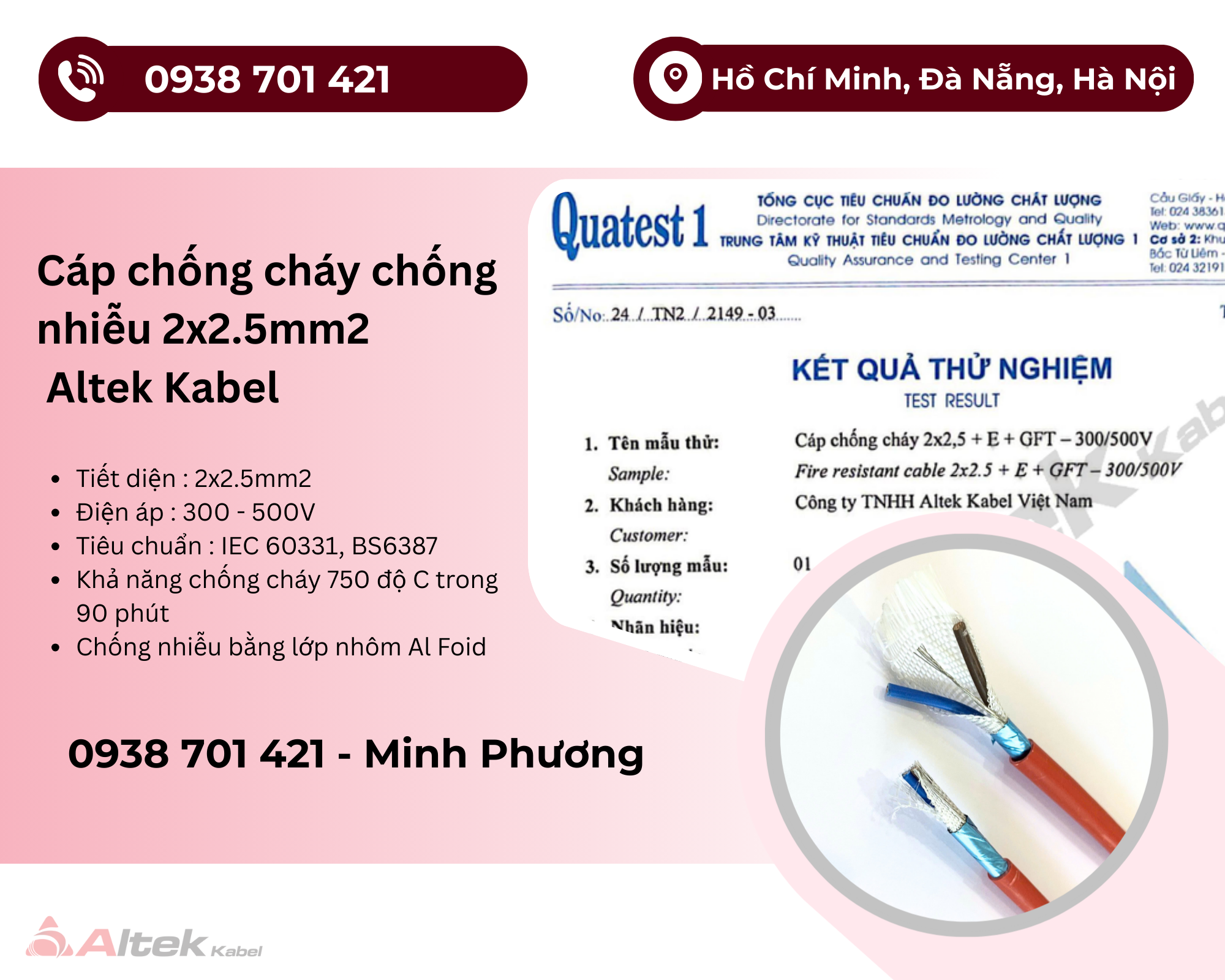 Cáp chống cháy chống nhiễu Altek Kabel 2x2.5mm2 Đà Nẵng, Huế, Thanh Hóa